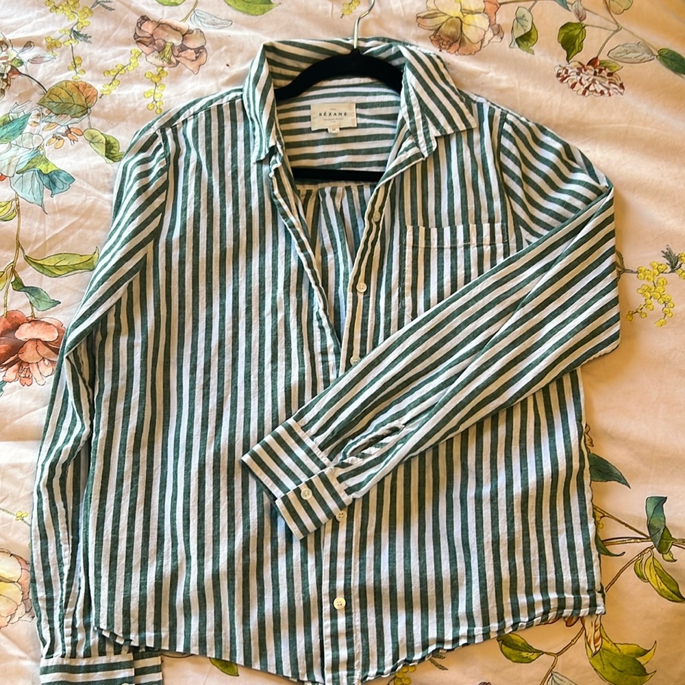 Sezane green boyfriend button down cotton